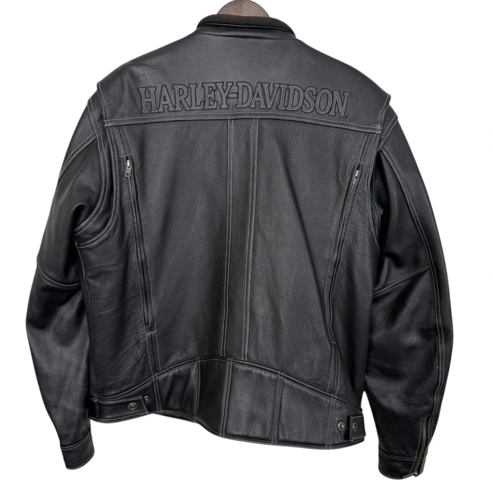 Harley-Davidson Men’s Black Leather Motorcycle 3-in-1 Biker Jacket - No Liner